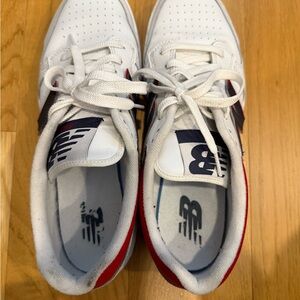 New Balance White and Navy Sneakers with Red Accents